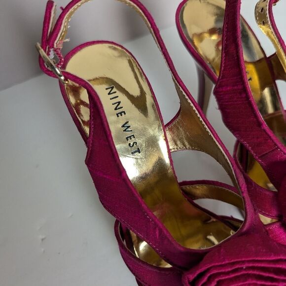 Nine West Fuchsia Silk Slingback Heels – Rosette Front, Size 5, 4” Stiletto - Picture 2 of 12